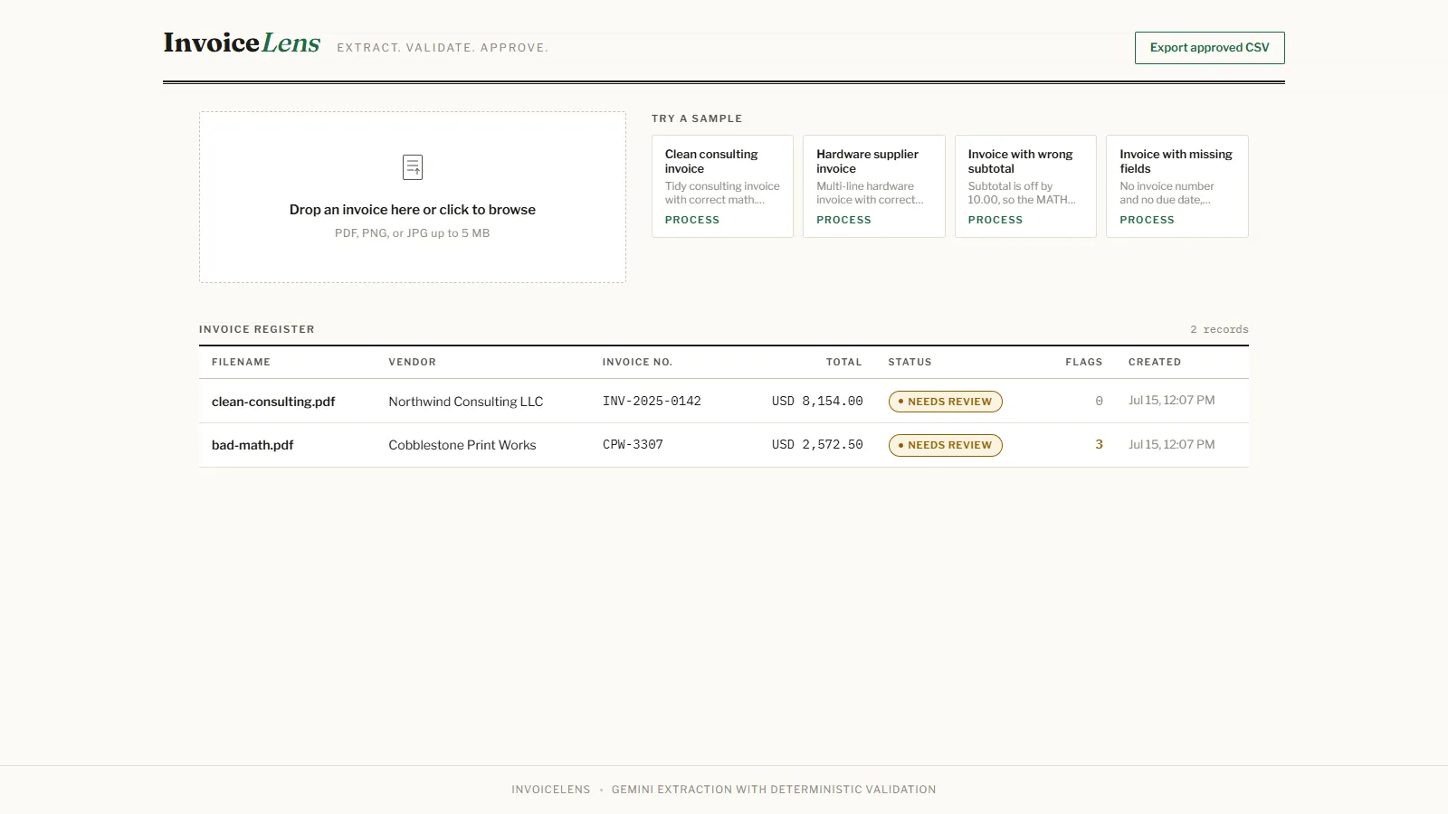 InvoiceLens interface, view 2