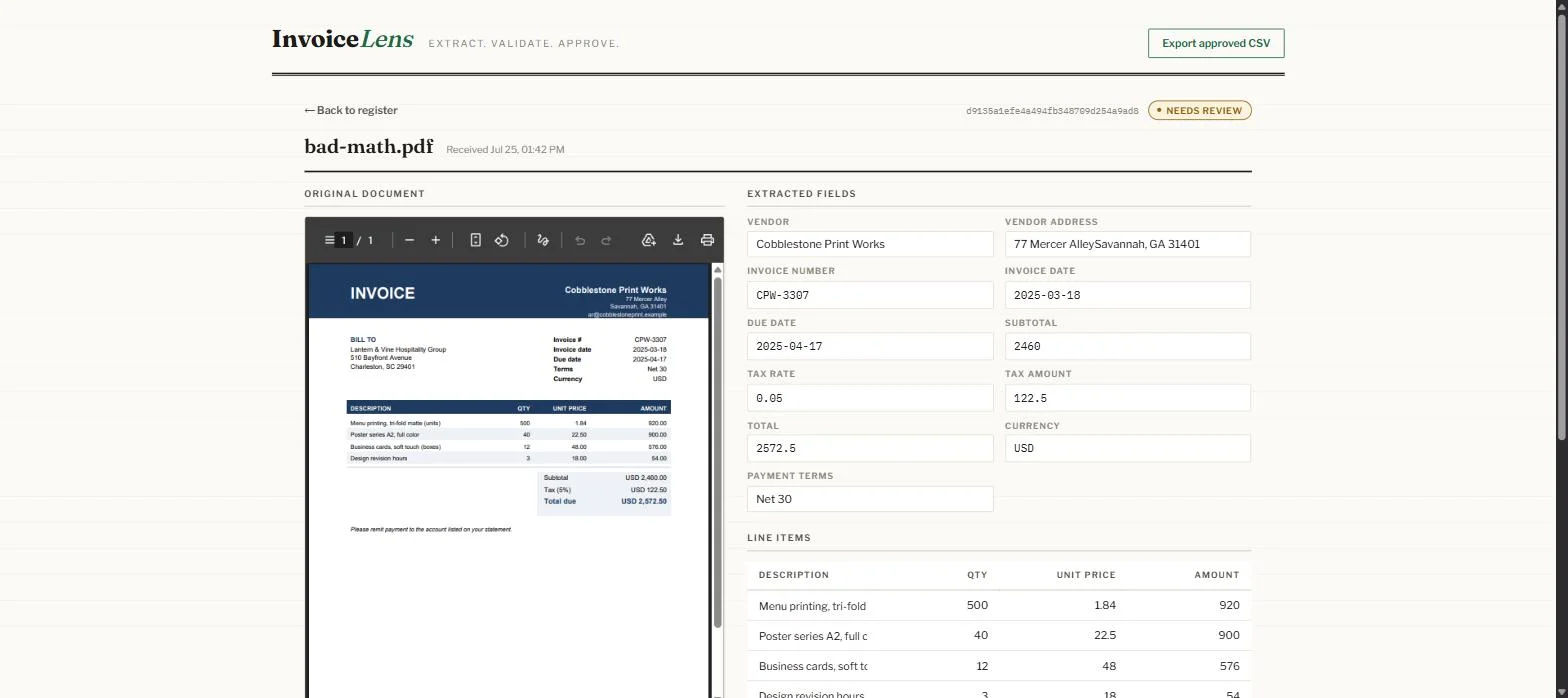 InvoiceLens interface, view 4