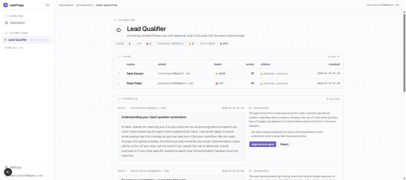 LeadTriage interface, view 2