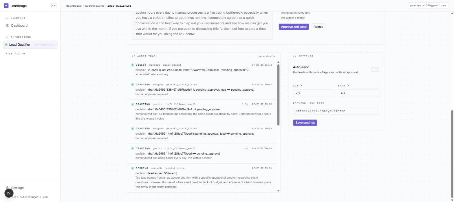LeadTriage interface, view 3
